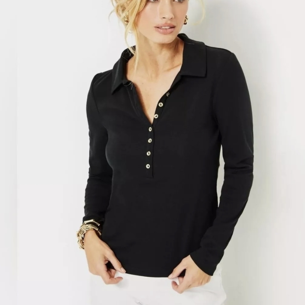 Lilly Pulitzer Reema Polo Top Sz.XL Black
